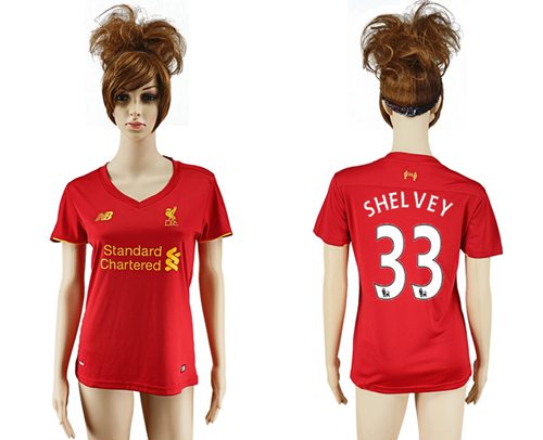 Women's Liverpool #33 Shelvey Red Home Soccer Club Jersey - Click Image to Close